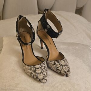 Antonio Melani Black and Tan Heels with Ankle Strap